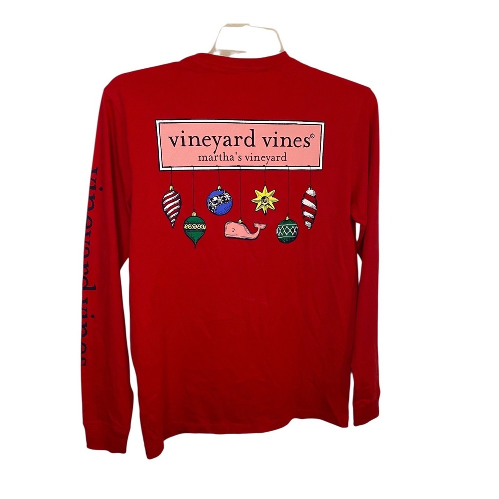 Vineyard Vines Mens Red Christmas Themed T-Shirt Long Sleeve Tee XS NEW
